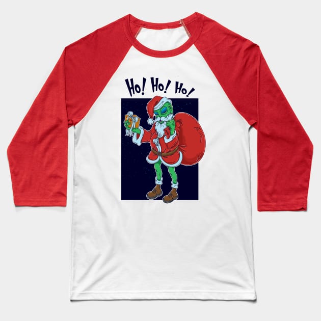 Alien Santa Claus Ho! Ho! Ho! Baseball T-Shirt by lando218